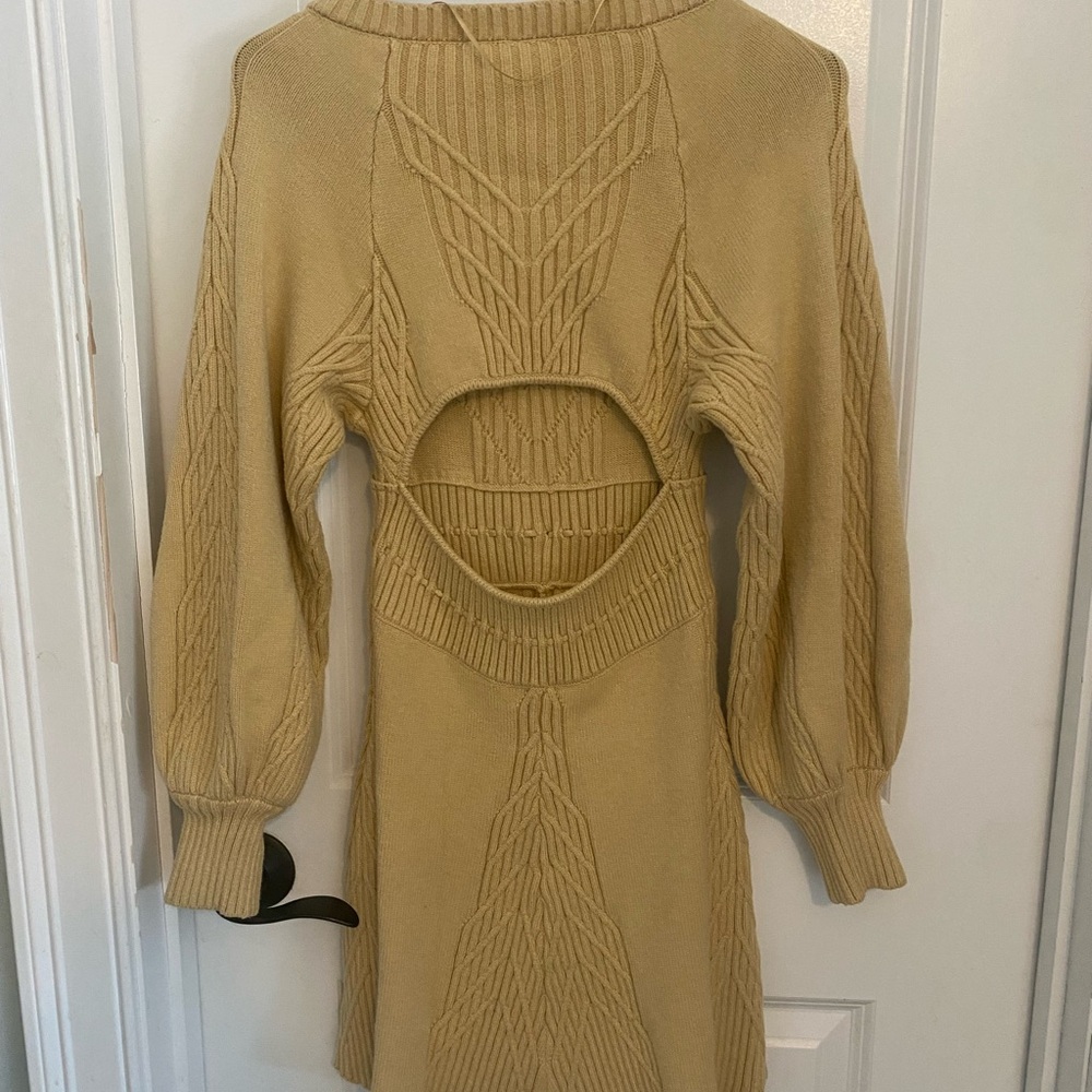 Free People Square Neck Knit Puff Sleeve Sweater Dress - Picture 7 of 11